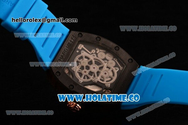 Richard Mille Jean Todt Limited Edition RM 036 Asia Seagull SH Automatic Carbon Fiber Case with Skelton Dial Arabic Numeral Markers and Blue Rubber Strap - Click Image to Close